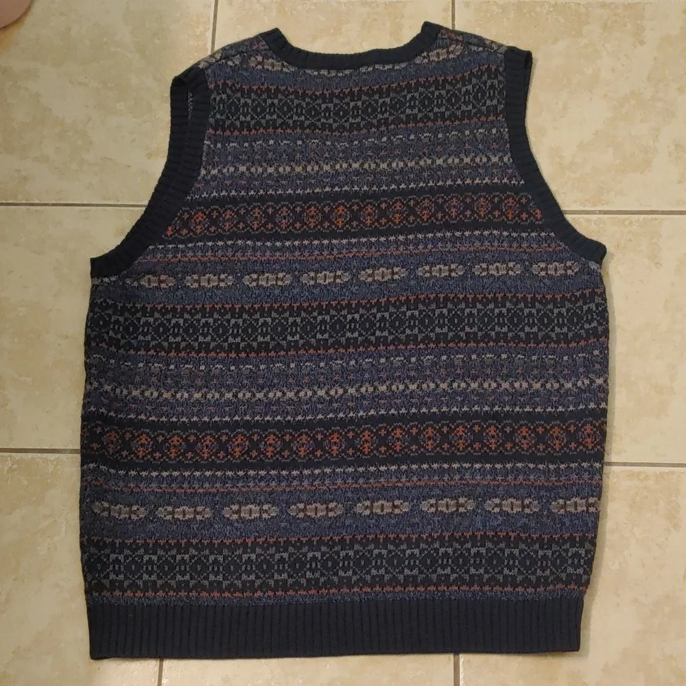 VTG L.L. Bean Fair Isle Sweater Vest Navy Blue Men's Size XL